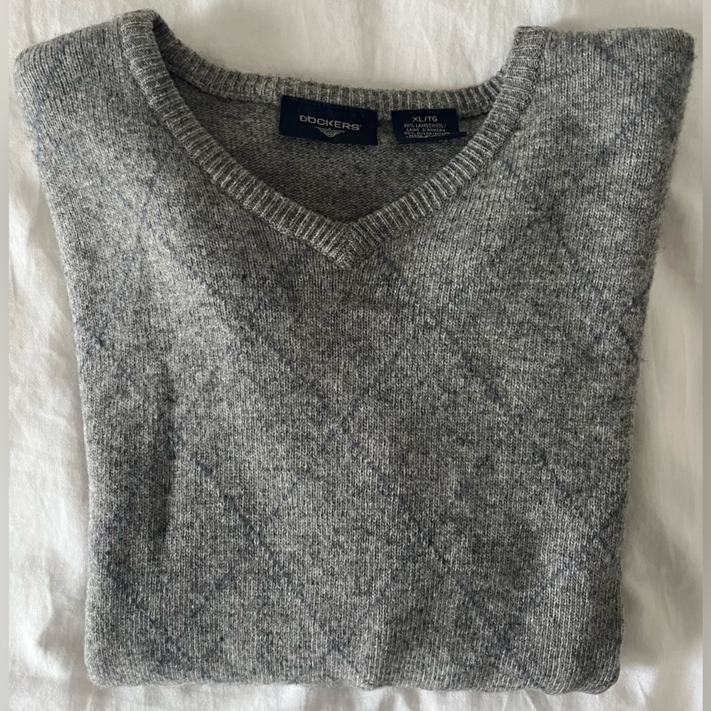 Vintage Dockers Lambswool Grey Argyle Sweater